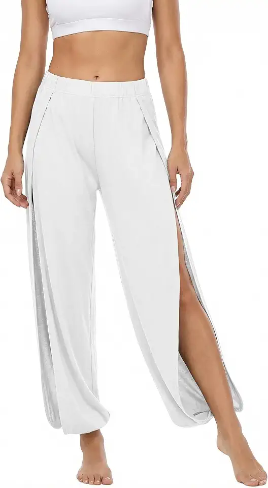 Calça feminina Harem Yoga com fenda alta | Calça rodada para pilates, dança e saída de praia