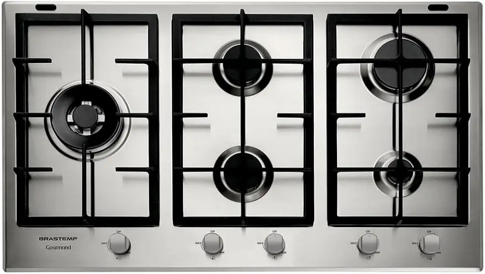 Cooktop 5 bocas Brastemp Gourmand Inox com duplachama e trempe com ferro fundido - BDK90DR 220V