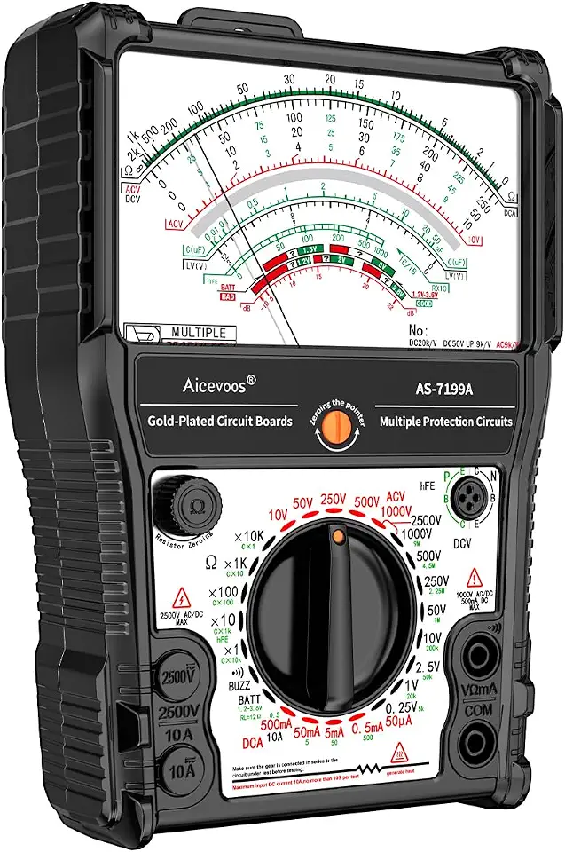 Multímetro Analógico As-7199A, Multímetro com Ponteiro, Tensão Ca/Cc 2500V, Corrente CC 10A, Rx 100K, Testador de Bateria, Teste de Diodo/Led, Detecção de Controle Remoto, 11 Funções, Escala