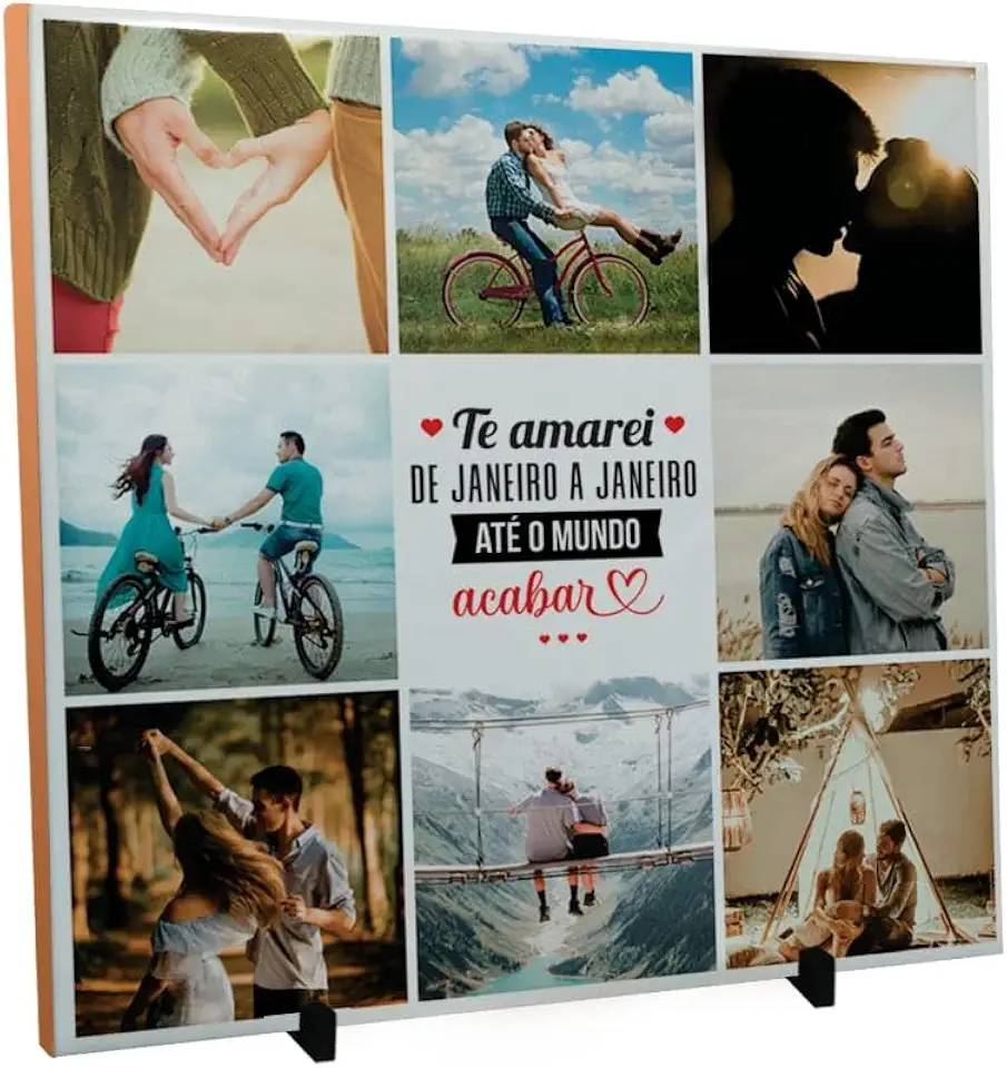 Quadro Personalizado com 8 Fotos e Mensagem Presente Namorados Criativo