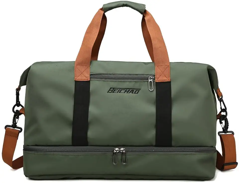 Bolsa de viagem portátil bolsa de bagagem de viagem de curta distância de grande capacidade leve separação seca e molhada bolsa de fitness esportiva (verde)