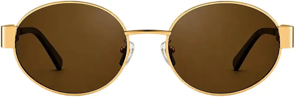 Óculos de sol ovais retrô para mulheres e homens polarizados moderno armção metalica dourada+ porta oculos tendencia 2026 UV 400