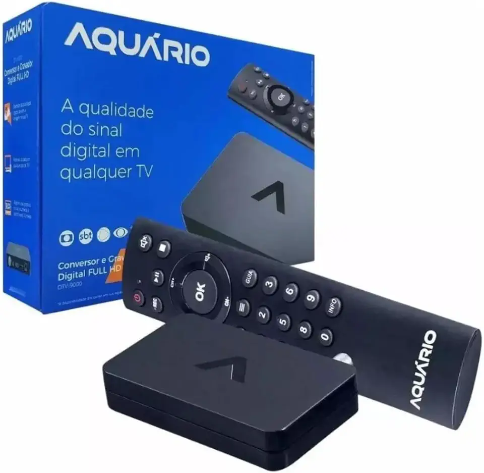 Conversor Digital TV Full HD Aquário DTV-9000 HDMI USB Gravador de Canais HDTV