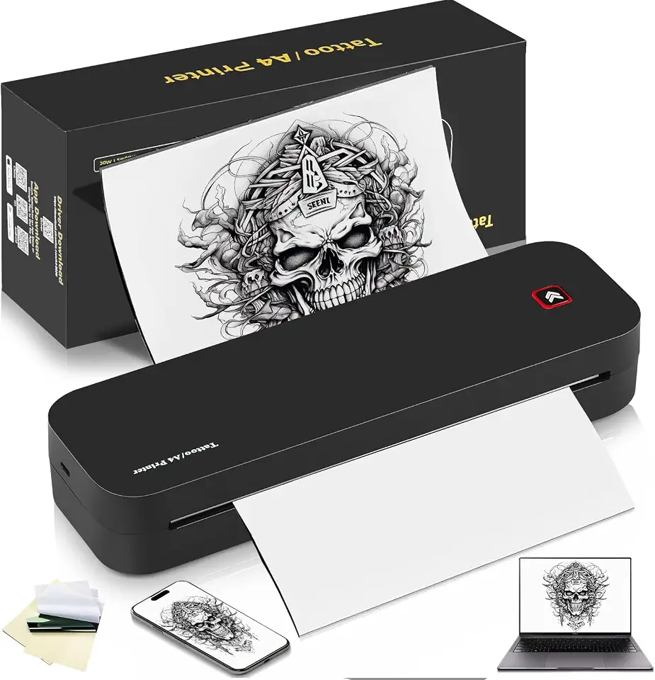 Impressora de Tatuagem Portátil, Impressora de Estêncil de Tatuagem, Térmica Sem Fio, IOS, PC