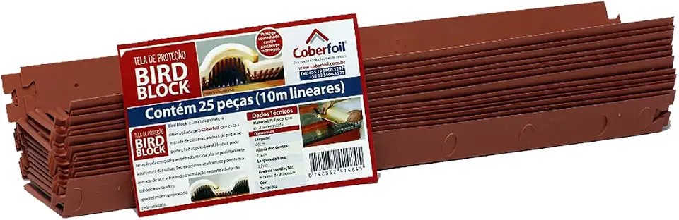 Passarinheira Universal para Telhado 10m (Pacote 25un) Anti Pragas Pássaros Morcego Pombos Animais Peçonhentos Tela Proteção Plástico Camundongos Ratos Cores Adaptável Ajustável Dobrável (Terracota)
