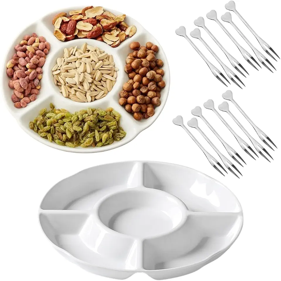 Kit 2 Petisqueira melamina e 12 garfinhos para petisco feitos de aço inox mini garfo mesa posta kit queijo Petisqueira 23 cm