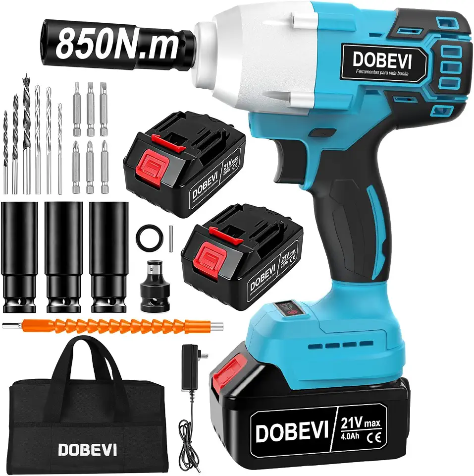 Kit Chave De Impacto Eletrica Parafusadeira 850N.m 4000 Rpm Chave De Impacto Eletrica Parafusadeira Com 2 4000Mah Baterias Para Autos E Construção