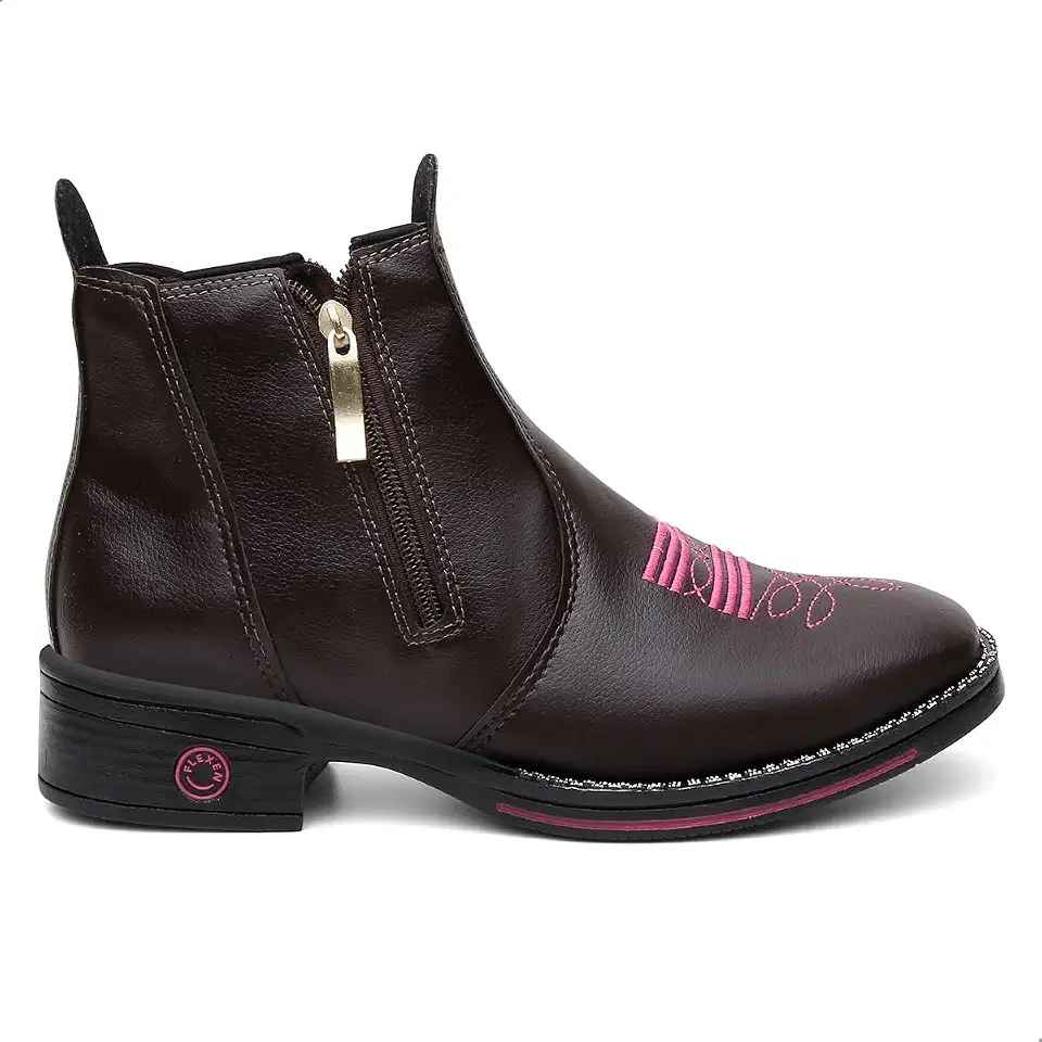 bota Botina feminina texana Country Leve Confortável Com Zíper ou Elástico (Café Zíper, Padrão, BR, Adulto, Numérico, 36)