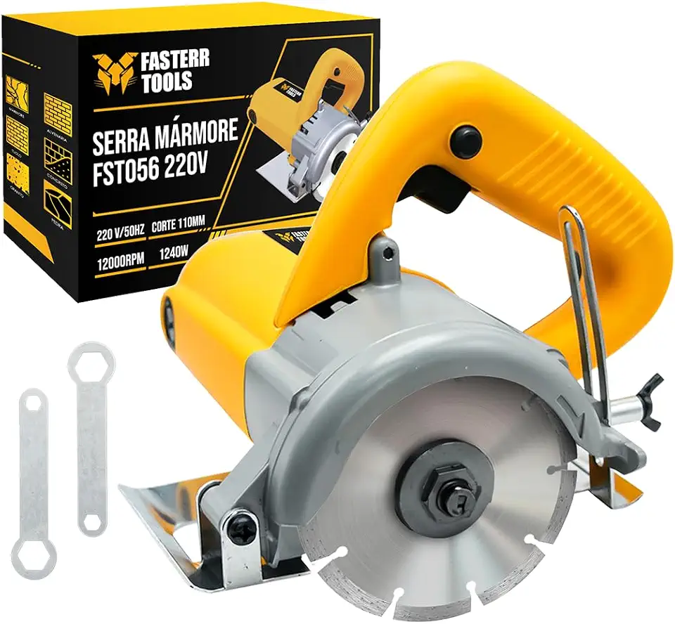 Serra Mármore 4.3/8" Fasterr 1040W Profissional – 12.000 RPM Alta Performance – Corte Preciso em Alvenaria, Granito e Concreto – 220V