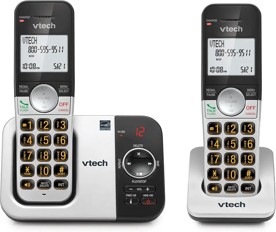 VTech VG232-2 Telefone sem fio com secretária eletrônica - com 2 aparelhos, tela grande e botões grandes, viva-voz full-duplex, identificador de chamadas, discagem dos últimos 10 números