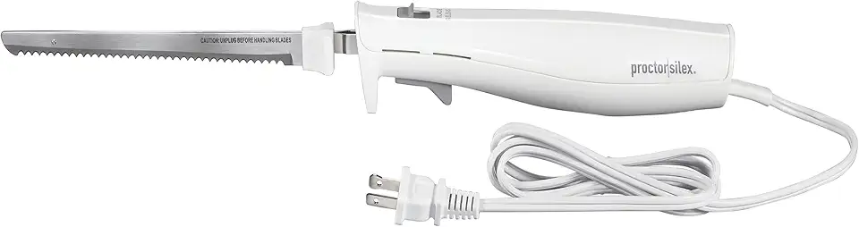 Faca elétrica Proctor Silex Easy Slice para esculpir carnes, aves, pão, espuma de artesanato e muito mais, leve com aderência contornada, branca