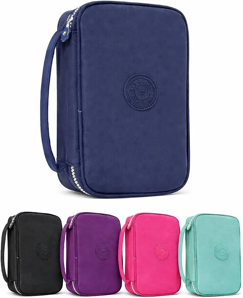 Estojo Escolar Grande Organizador em Nylon com Elásticos – Porta Lápis, Canetas e Material Escolar, Alta Capacidade, Resistente, Ideal para Estudo, Desenho e Escritório (Azul)
