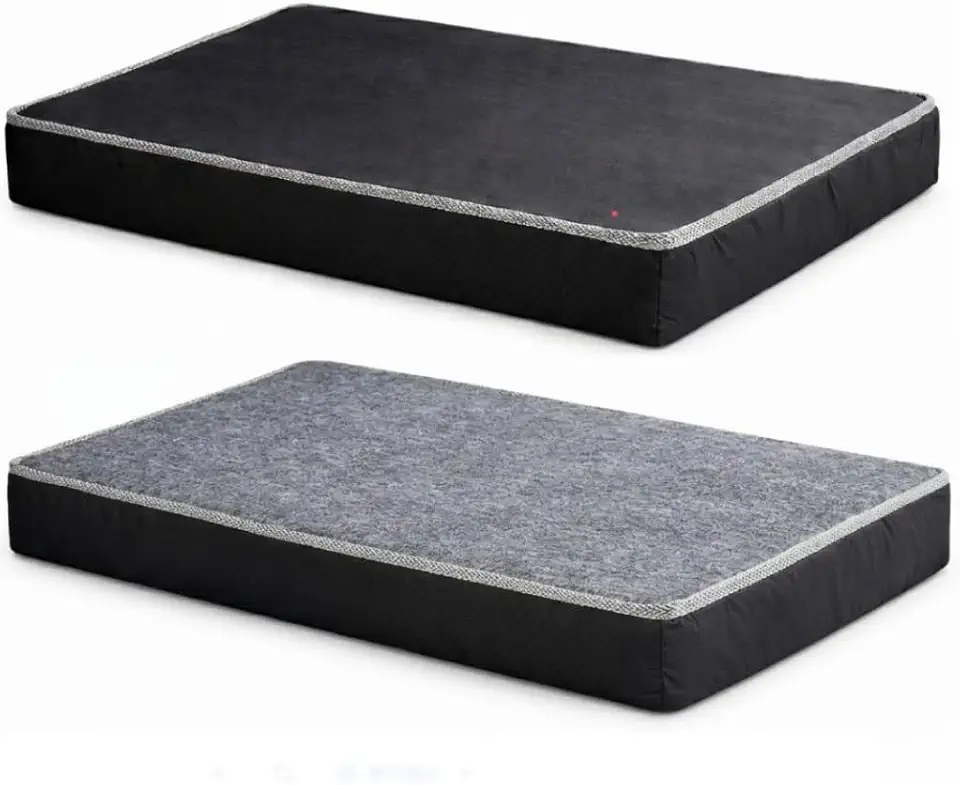 Cama Pet Ortopédica Tipo Colchão para Cachorro Grande e Médio, Espuma D18 com Capa em Linho Jacquard Respirável e Base Impermeável em Couro Sintético (Tamanho M 7x90x60cm,Preto/Preto)