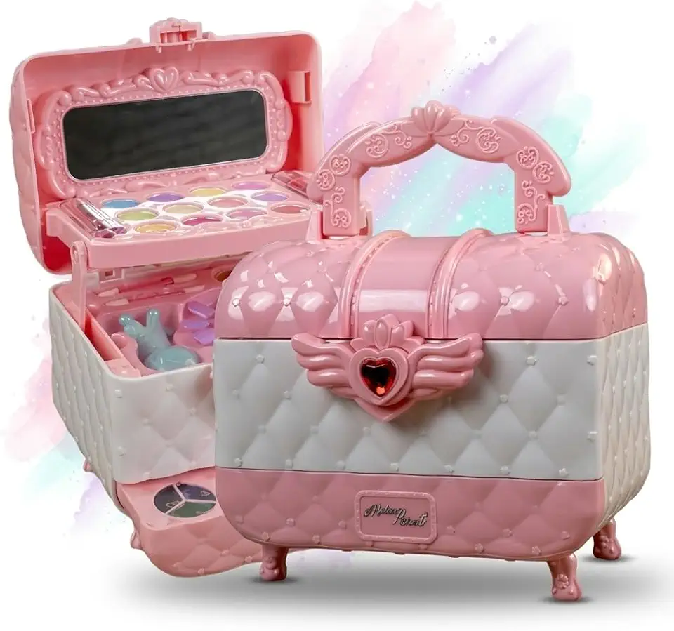 Leduc Maleta Maquiagem Infantil Bolsinha com Espelho – Solúvel em Água, Sombras Coloridas, Batom, Blush, Pincel, Atóxico, Presente Meninas