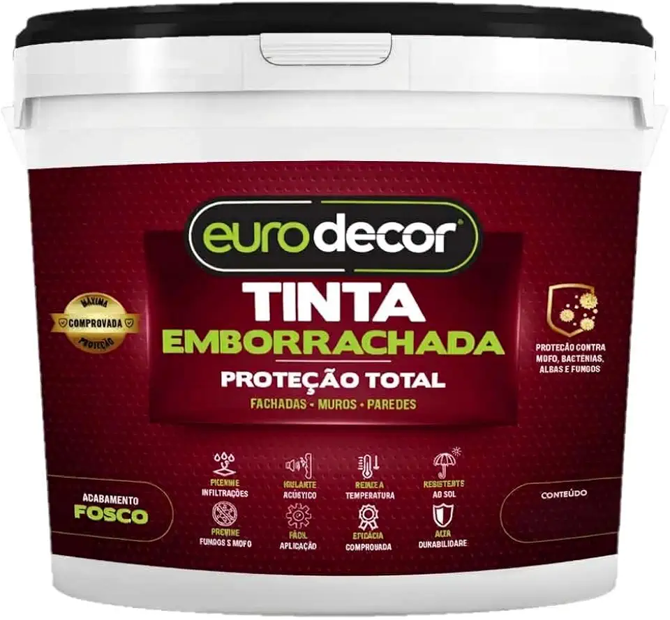 Tinta Emborrachada Impermeabilizante para Área Externa | Alta Cobertura, Proteção Contra Infiltração e Mofo Euro decor (Concreto, 1KG)