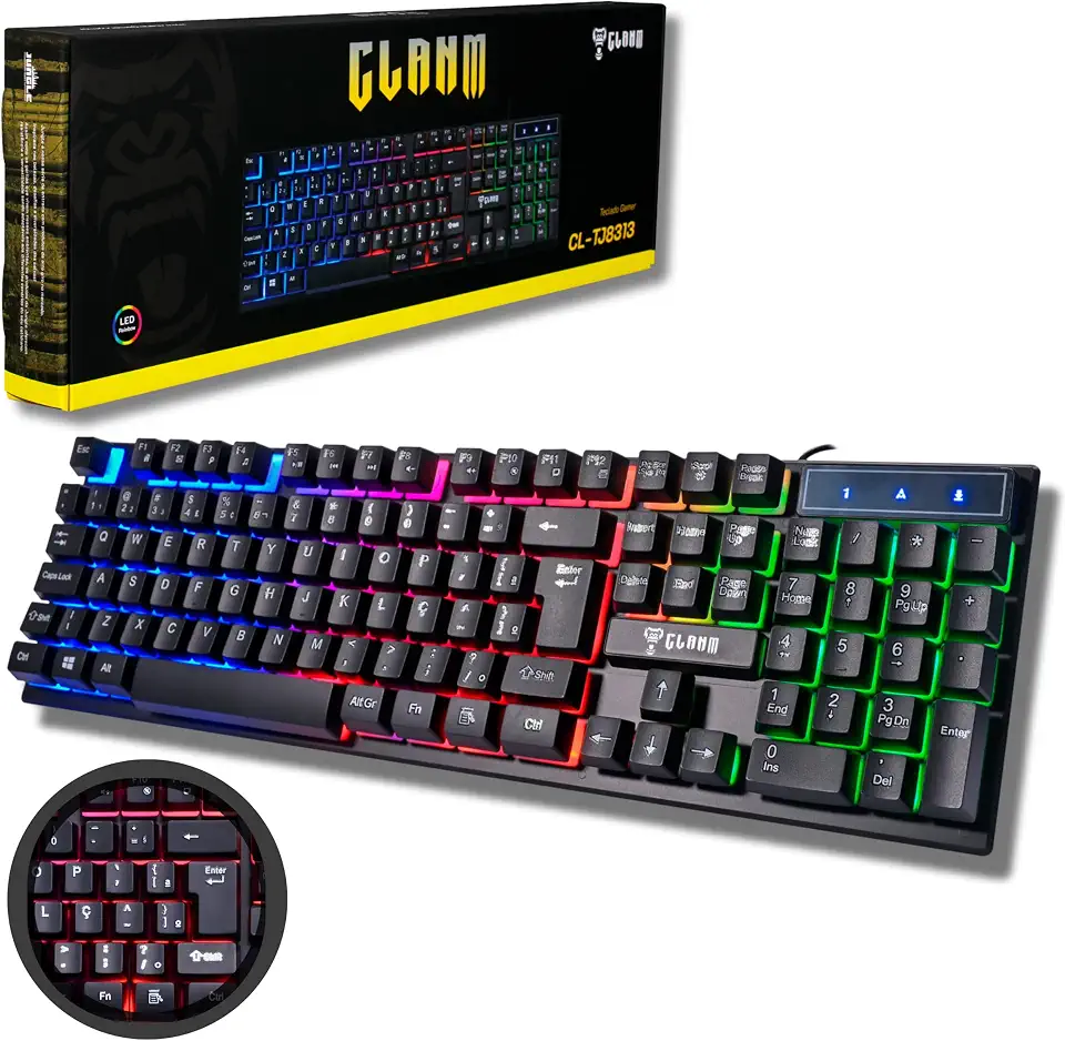 Teclado Gamer RGB LED Rainbow MTS • Membrana • Anti-Ghosting • ABNT-2 • USB-A • Multimídia FN 12 Teclas • Ideal para Jogos e Digitação • Setup Gamer • Elegante • Premium