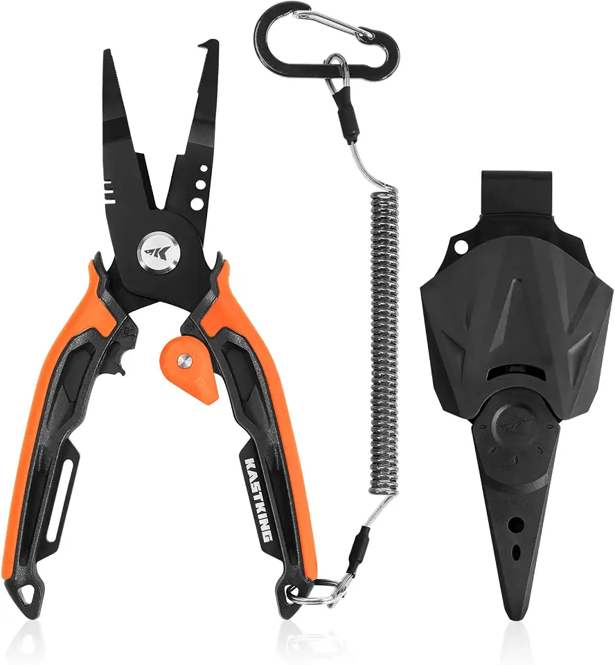KastKing AeroVice Alicates de pesca de 19 cm, aço inoxidável 420, estrutura de corpo único, leve e resistente à corrosão, garras multifuncionais, cortadores de trança, bainha, cordão e mosquetão