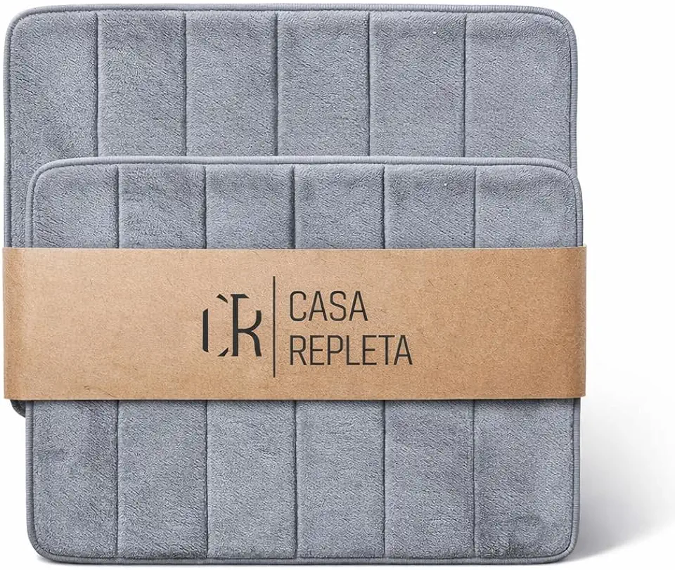 Kit com 2 Tapetes de Banheiro Macio, 60x40cm, Cores Cinza e Preto - Casa Repleta