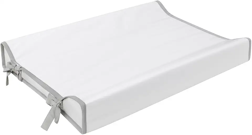 Trocador Americano Para Comoda Bebe Fralda Impermeável Anatomico com Abas Portátil Com Zíper Branco Com Cinza (65cm x 45cm)