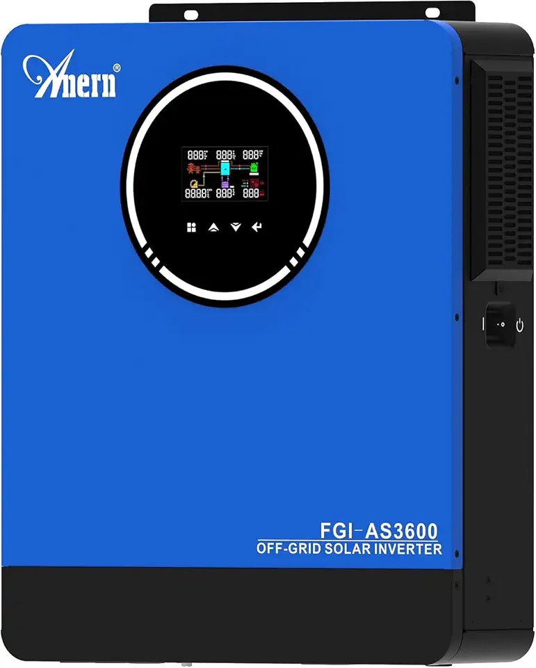 Anern Inversor Solar Híbrido 3600W Tudo em Um 24VDC para 110VAC, Conversor de Energia PV de Onda Senoidal Pura com Controlador MPPT Embutido de 120A, Duas Saídas AC 4200W Max Entrada PV
