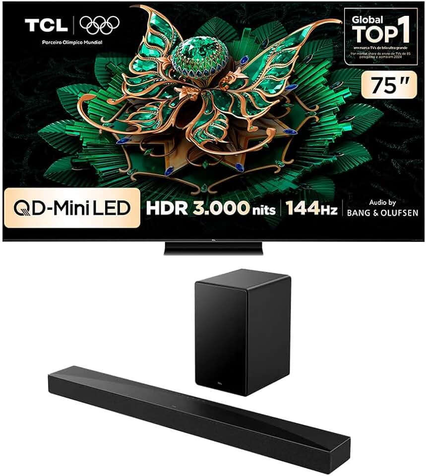 Combo Smart TV TCL 75 QLED Mini LED 4K C7K WiFi 144Hz 75C7K e Soundbar TCL Subwoofer 5.1 Q65H