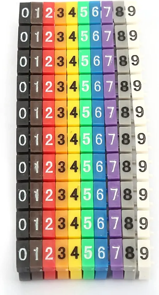 Rengue Dispositivo de proteção de microcomputador 100 peças de marcadores de cabo de plástico, etiquetas coloridas de tubo digital de 6 m² para identificação de fios industriais elétricos e numeração