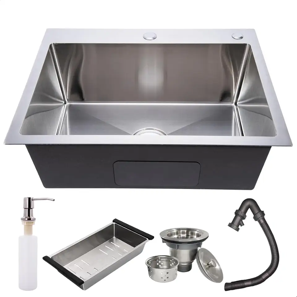 Cuba Inox Cozinha Gourmet Bancada Pia Aço Inox 304 60x45 Quadrada Escovada SOFTINOX — Kit Completo Cuba Gourmet Retangular Cozinha Embutir ou Sobrepor com Dispenser Detergente, Cesto Escorredor