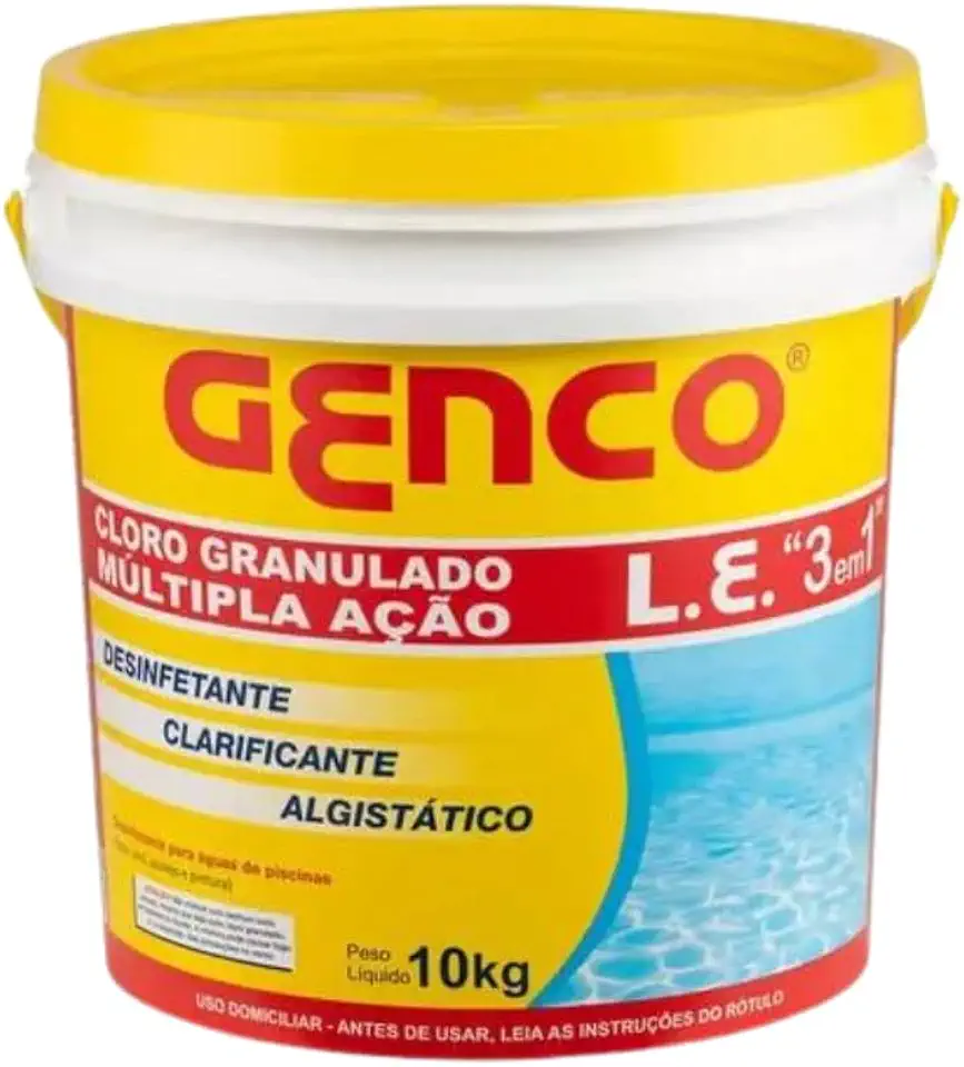 Cloro Granulado Genco L.E. Múltipla Ação 3 em 1 para Piscina, Desinfetante, Clarificante e Algistático, Balde 10kg
