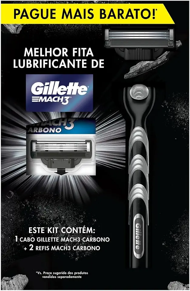 Kit Mach3 Carbono 1 Cabo + 2 Refis, Higiene Pessoal, Cuidado com a barba, Lâminas e Aparelhos de Barbear