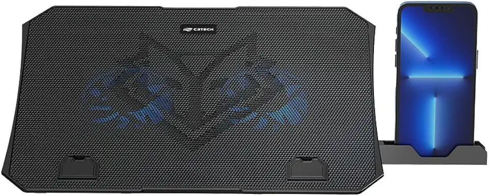 Base para Notebook C3Tech NBC-40BK 15,6" Preto Refrigerada com 2 Cooler Fans com Led Azul, 5 niveis de ajuste de altura, USB Adicional, compativel com notebooks até 15,6", suporte para celular