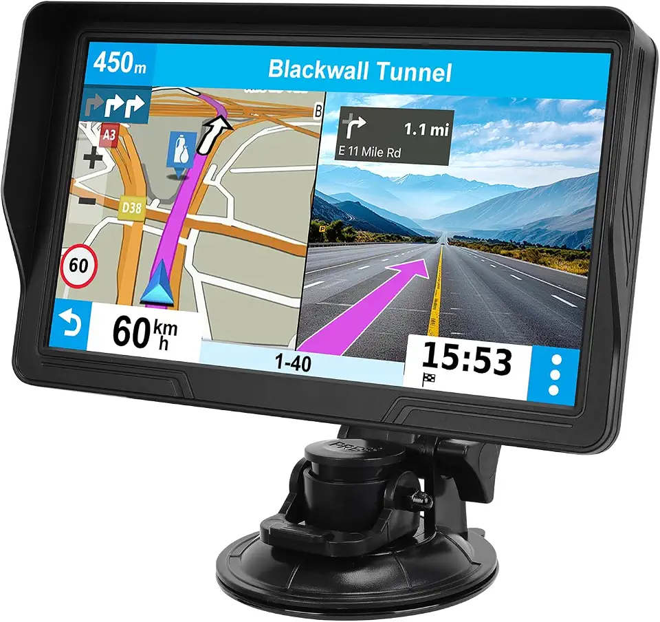 Navegador GPS de 23 cm para trailer de carro, caminhão, sistema de navegação GPS com atualizações vitalícias gratuitas de mapas 2026, roteamento de caminhão personalizado, alertas de câmera de