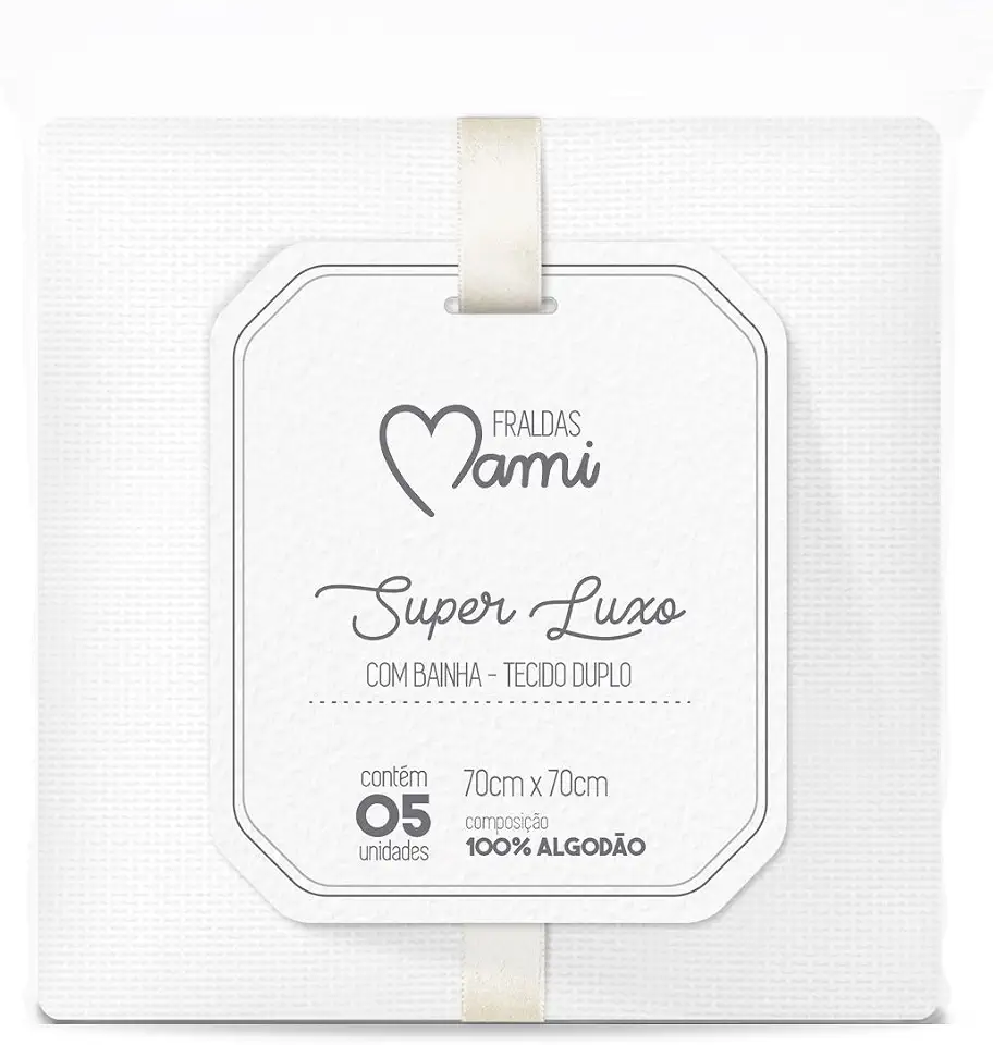 Fralda Super Luxo Mami com Bainha Branca Contem 05 Un, Papi Textil, Unica, 70Cm X 70Cm, pacote de 5