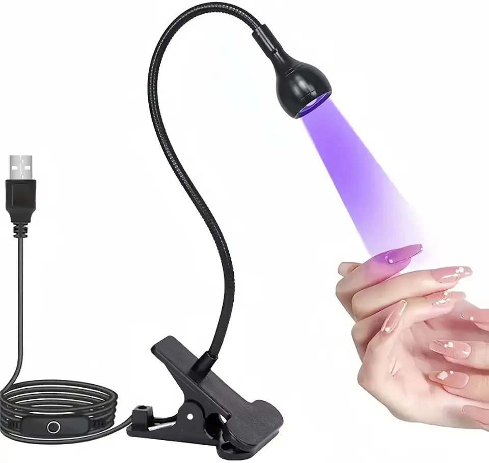 Luminária LED UV para Unhas, Clip de Mesa, USB, 42cm de Altura, Secagem Rápida de Gel e Esmaltes