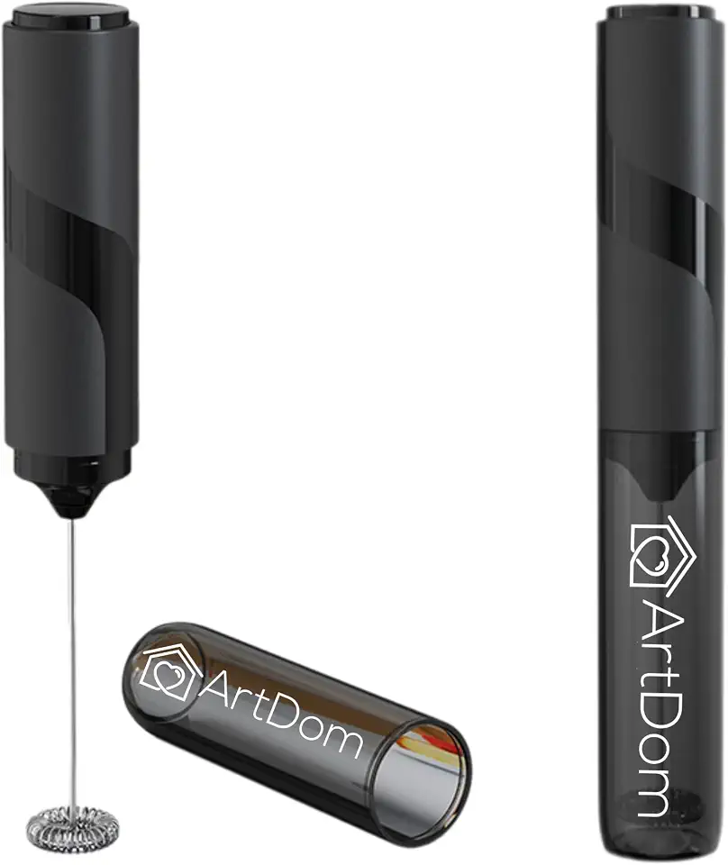 Mini Mixer Portátil Potente com Tampa, Misturador de Leite ArtDom em Inox para Bebidas Cremosas e Saudáveis