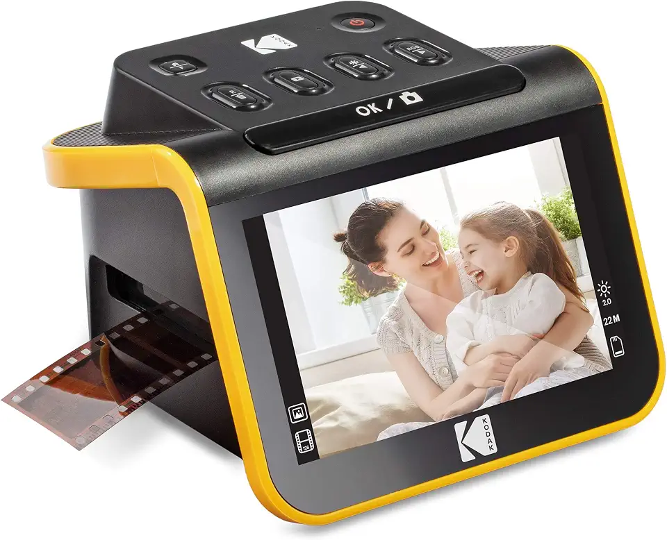 Scanner de Negativos e Slides KODAK Slide N SCAN, tela LCD grande de 5”, converte negativos e slides 126, 110 coloridos e preto e branco de 35 mm, para fotos digitais JPEG de 22MP de alta resolução