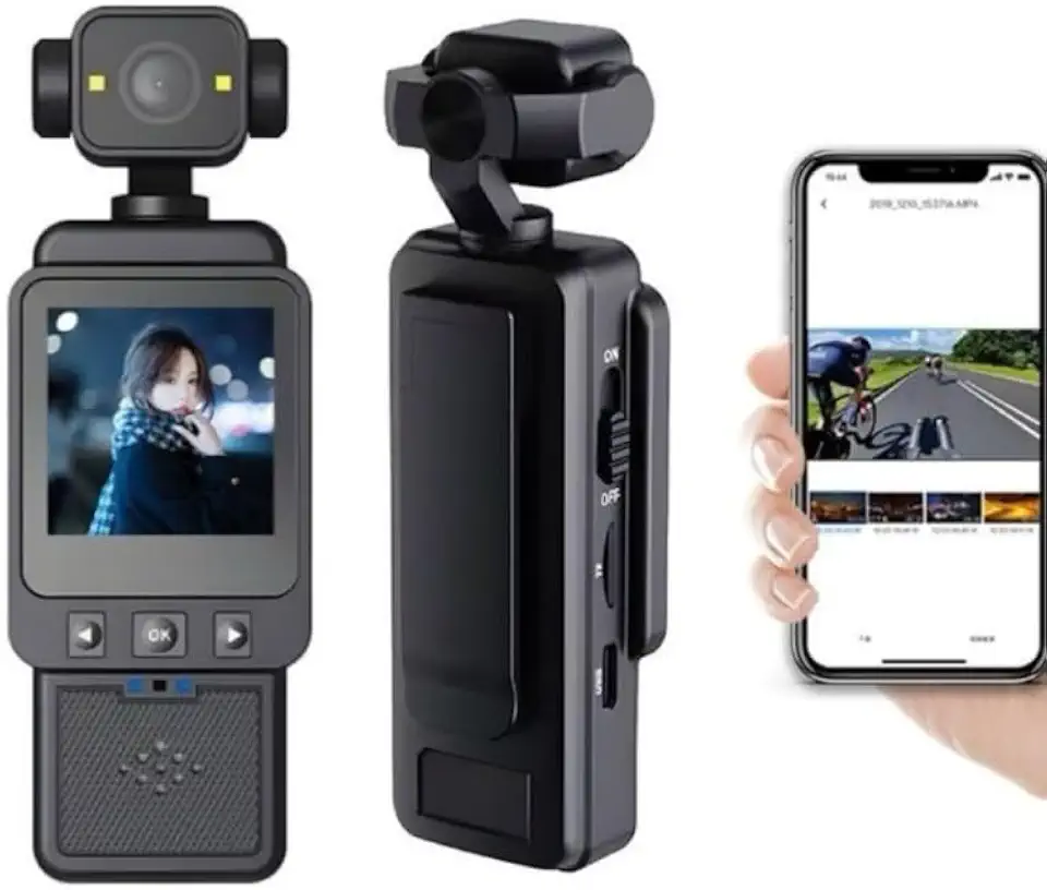 Câmera de Ação 1080p Full HD com WiFi, Tela 1.6 Polegadas, Rotação 180°, Estabilização Esportiva, Luz Dupla, Portátil