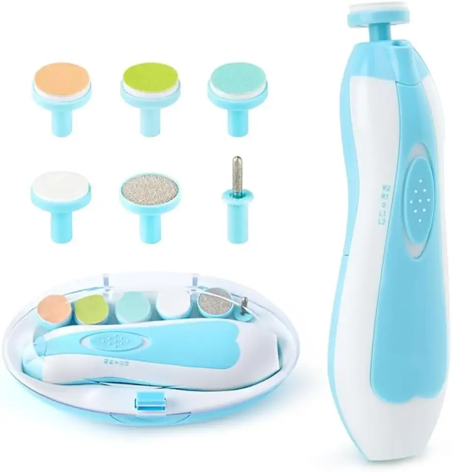 Cortador e Lixa de Unha Elétrico para Bebês 6 em 1 com Luz LED, Silencioso e Seguro Crianças e Adultos – Fácil e Indolor, Ideal para Recém-Nascidos (azul)