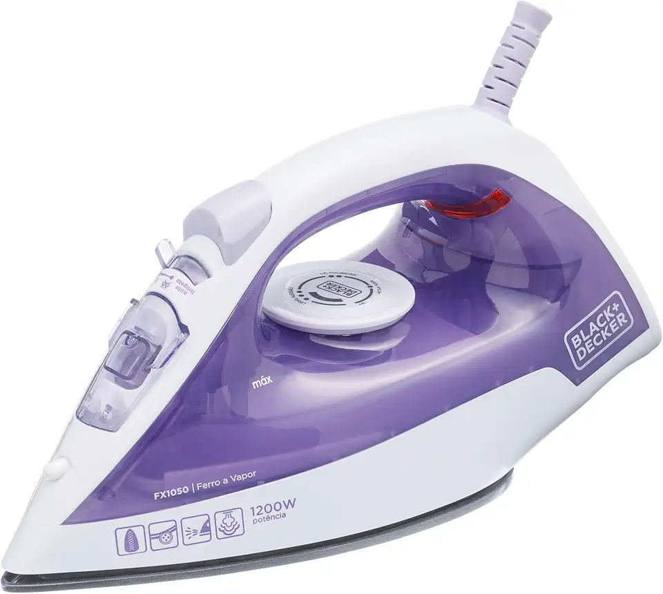 BLACK+DECKER Ferro de Passar Roupa à Seco ou à Vapor, Com Base Antiaderente, Potência de 1200W, Modelo FX1050, 220V