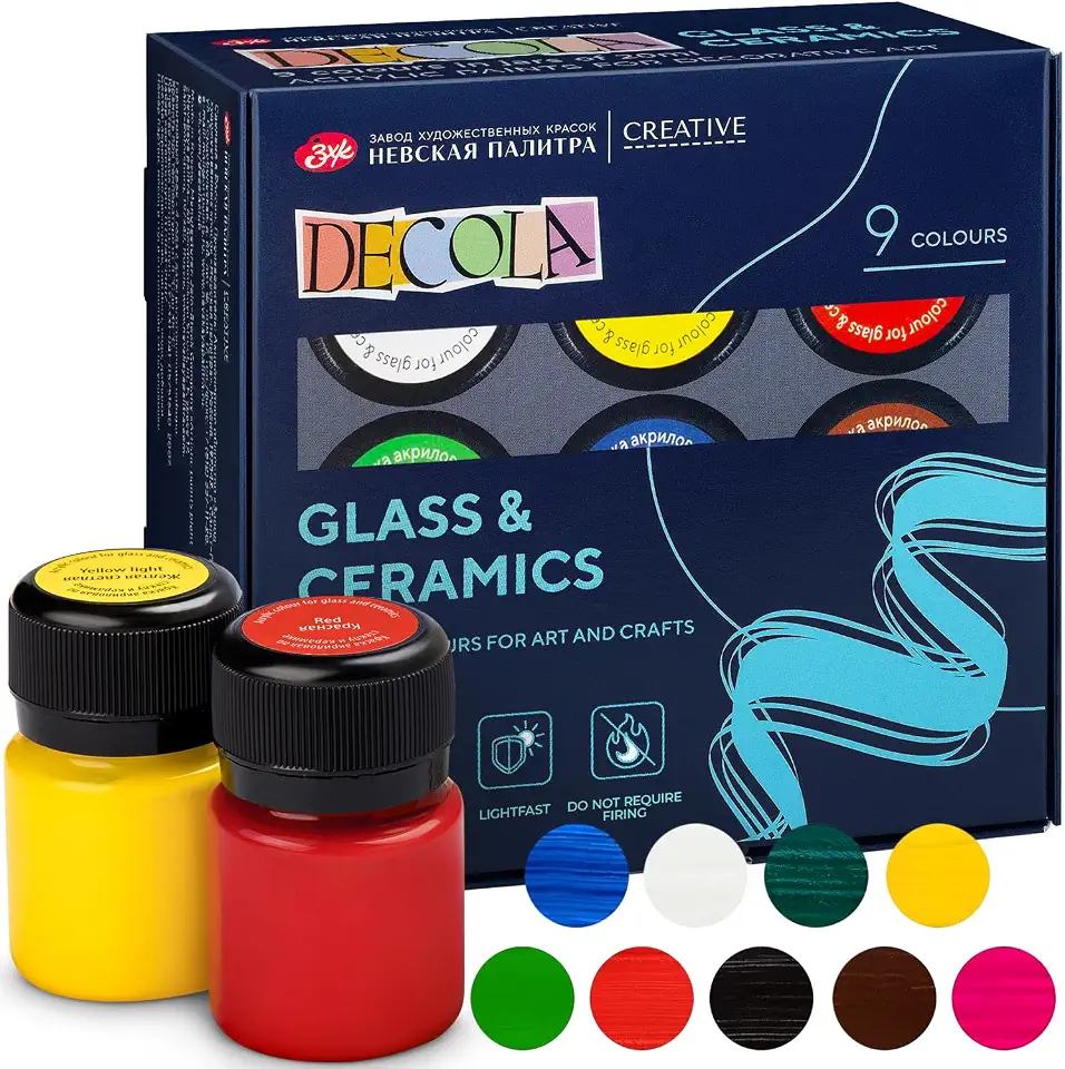 Decola - Conjunto de tinta de porcelana | 9 x 20 ml de tinta permanente para vidro e cerâmica | Alta cobertura em superfícies escuras | Feito por Nevskaya Palitra