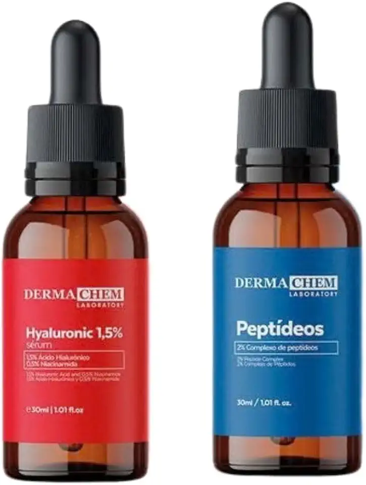 Dermachem Kit Sérum Ácido Hialurônico e Peptídeos Anti-Idade Hidratação Profunda Redução de Rugas e Linhas Tratamento Facial