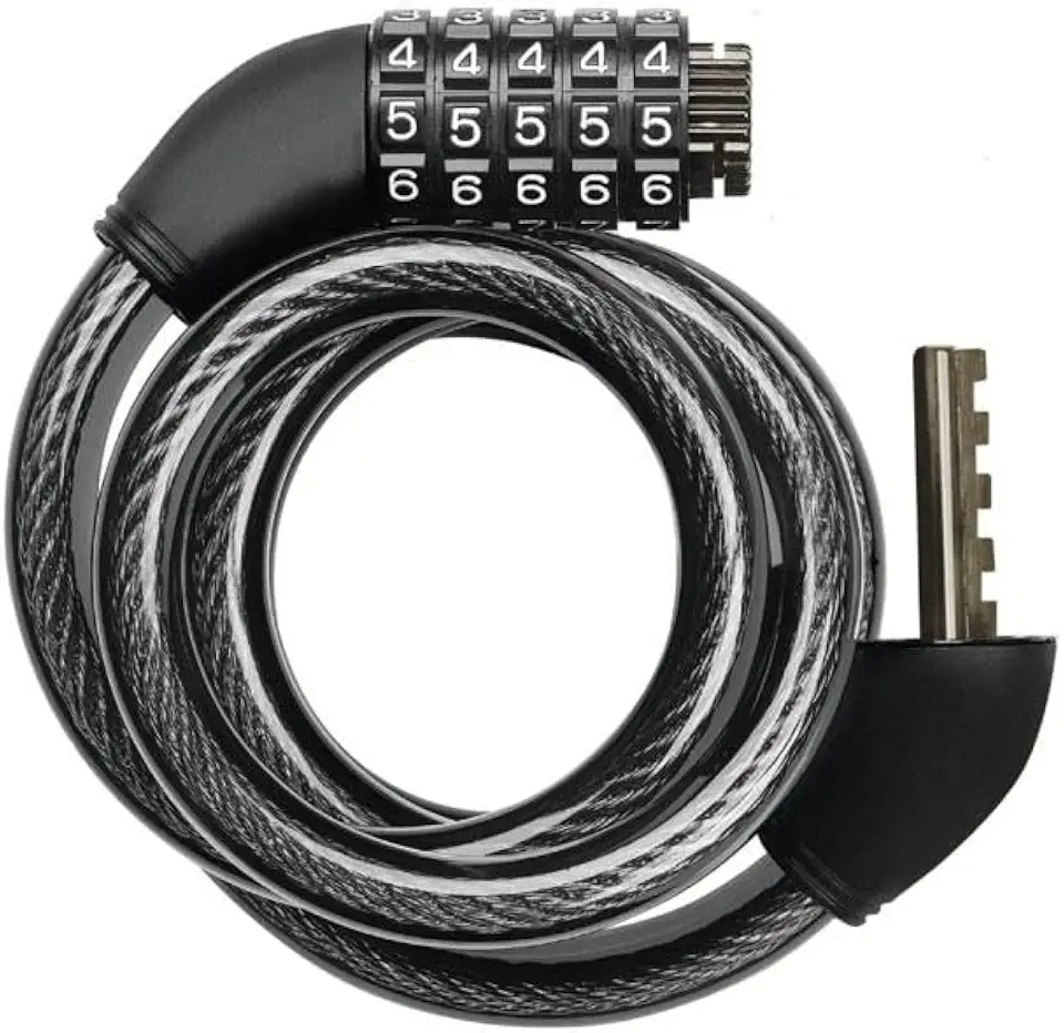Cadeado de Segurança 18mm Com Senha Numérica de 5 Dígitos, Cabo de Aço Inoxidável Trançado, Preto Comprimento 1,2m.