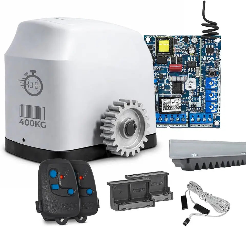 Kit Motor Portão Eletrônico Deslizante Peccinin Nice DZ Gatter Fast 400Kg C/ 3M Cremalheira (127, Volts)