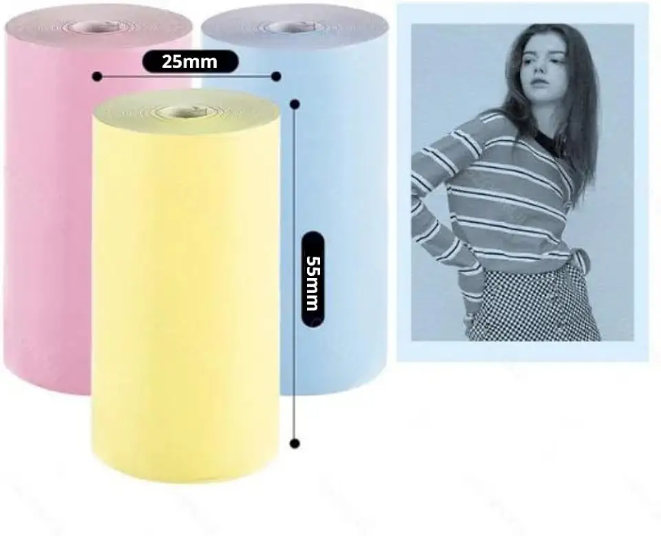Kit 3 Bobinas Rolo De Papel 55 * 25mm Colorido Mini Impressora Portátil a Prova De Água Impressão De Fotos Agenda Notas Jornal Fotográfico Recibo Melhor Custo Beneficio StartBox