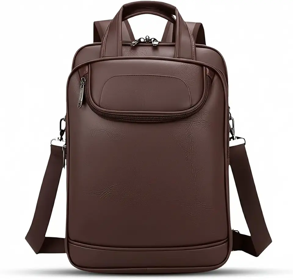 Mochila Couro Reforçada Executiva Grande Mochila para Notebook Trabalho Viagem Escola com Cabo de Aço Impermeável (Marrom)