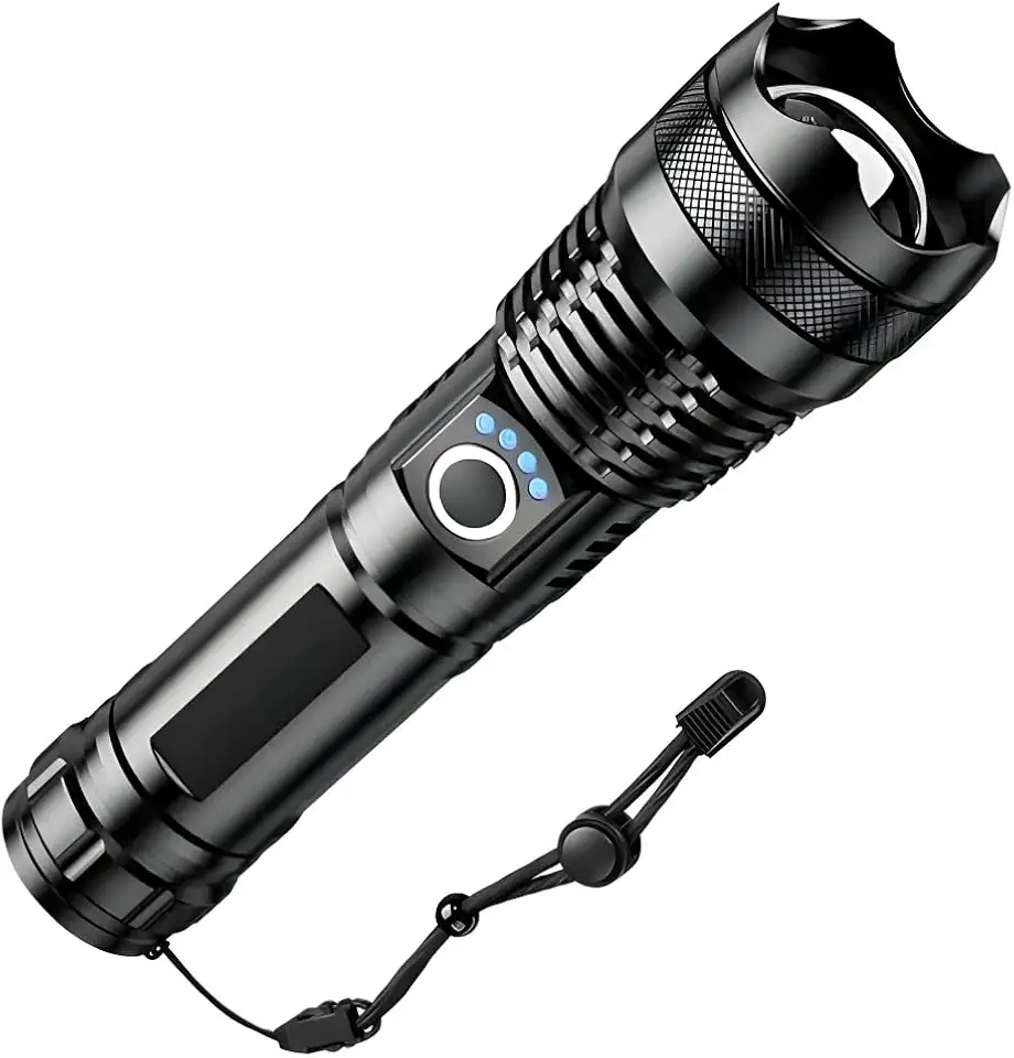 Lanterna Tática Recarregável LED Super Potente com Zoom Ajustável, 5 Modos de Iluminação, Resistente à Água, Bateria 18650 Inclusa e Carregamento USB para Camping, Pesca e Emergência; Caça e Esporte.
