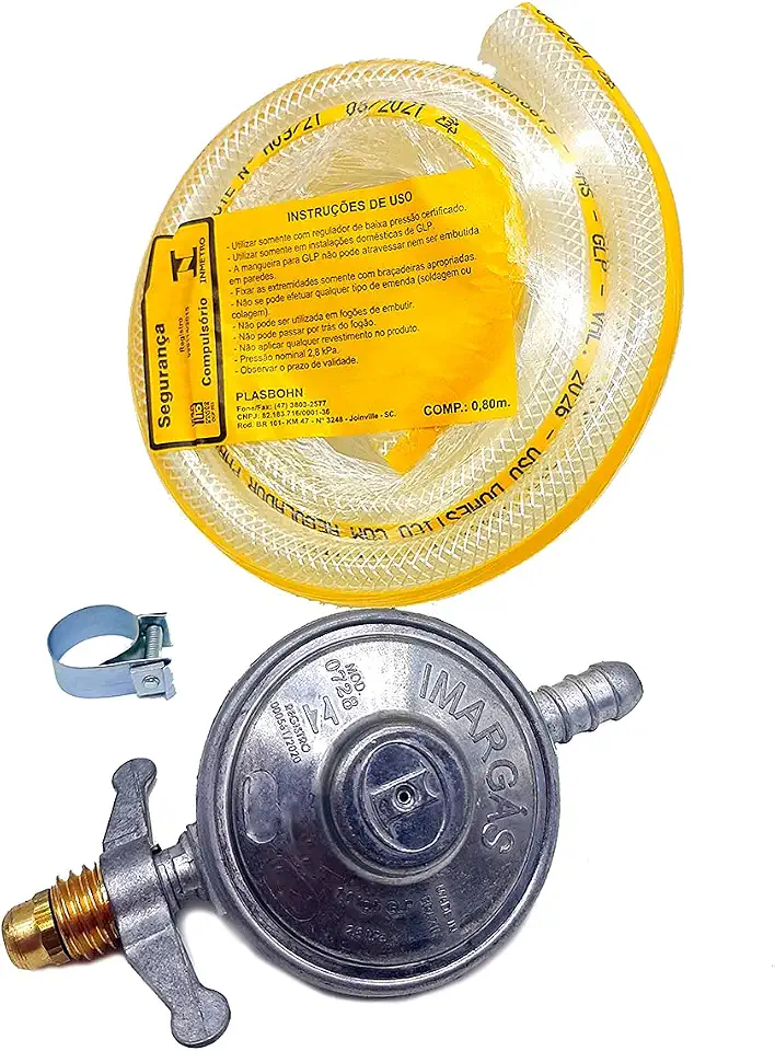 Kit Regulador De Gás e Mangueira Registro Para Botijão de Cozinha 1 kg