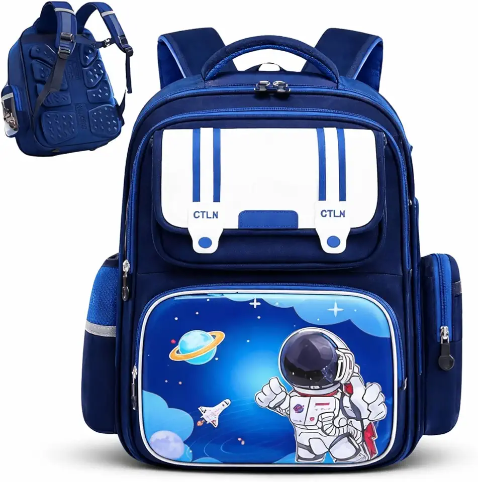 Mochila Escolar Ortopedica Infantil Astronauta Impermeavel Espaçosa Menino Ótimo Acabamento Costura Reforçada Alta Durabilidade Proteção Lombar