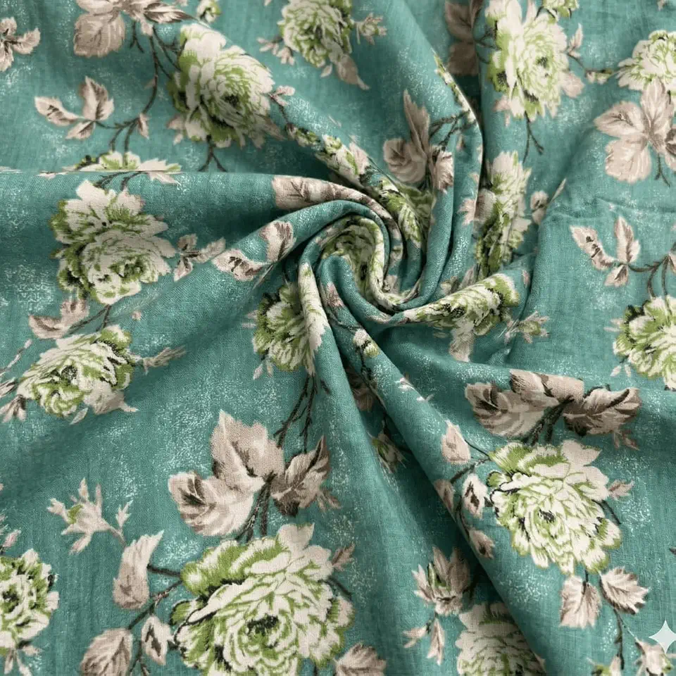 Tecido Verona Estampado, 1,50m de Largura, 60% Algodão 40% Poliéster, Venda por Metro (Floral Verde)