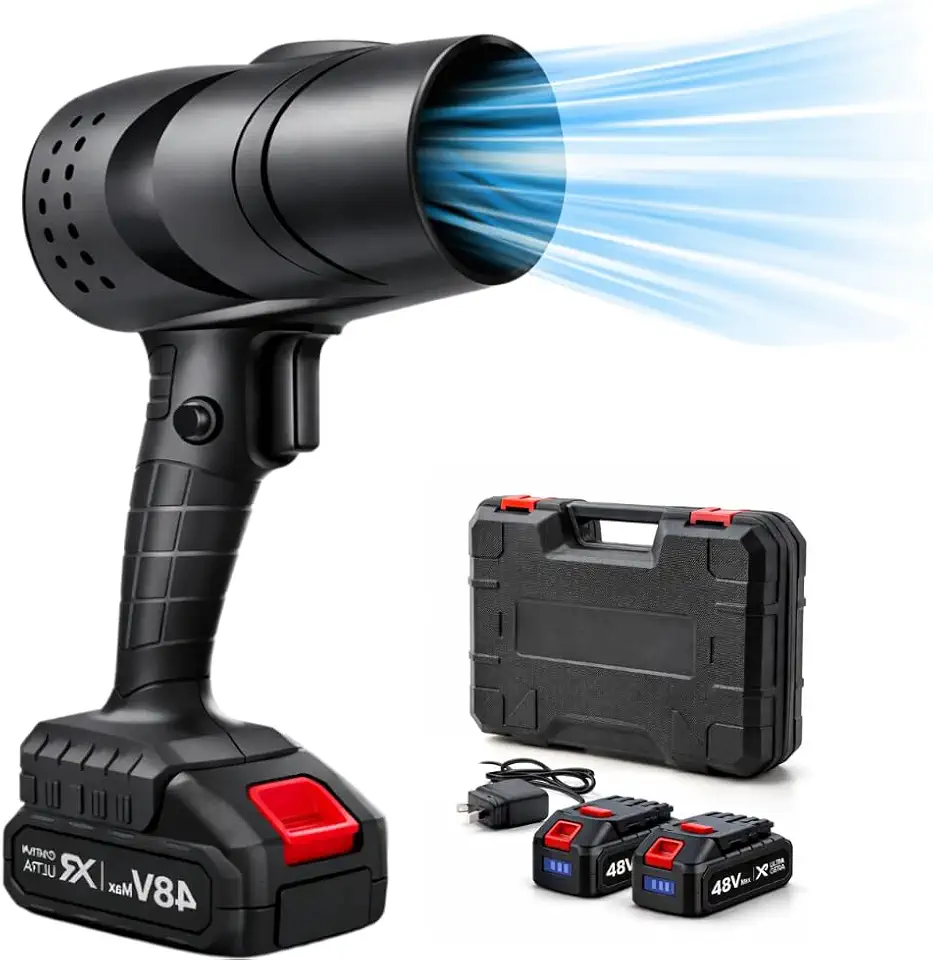 Soprador De Folhas Turbo Portátil Secador Para Carros Pêlos de animais Muito Forte Com 48V 2 Baterias Elétrico 110V/220V Bivolt