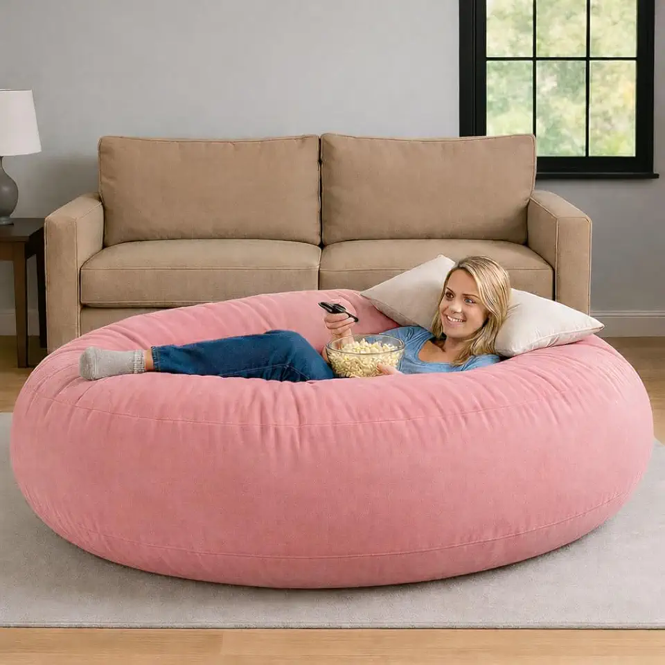 Capa Puff Gigante Redondo 150x30cm Suede Premium Sem Enchimento Reforçado Puff Grande para Sala Quarto(ROSÉ)